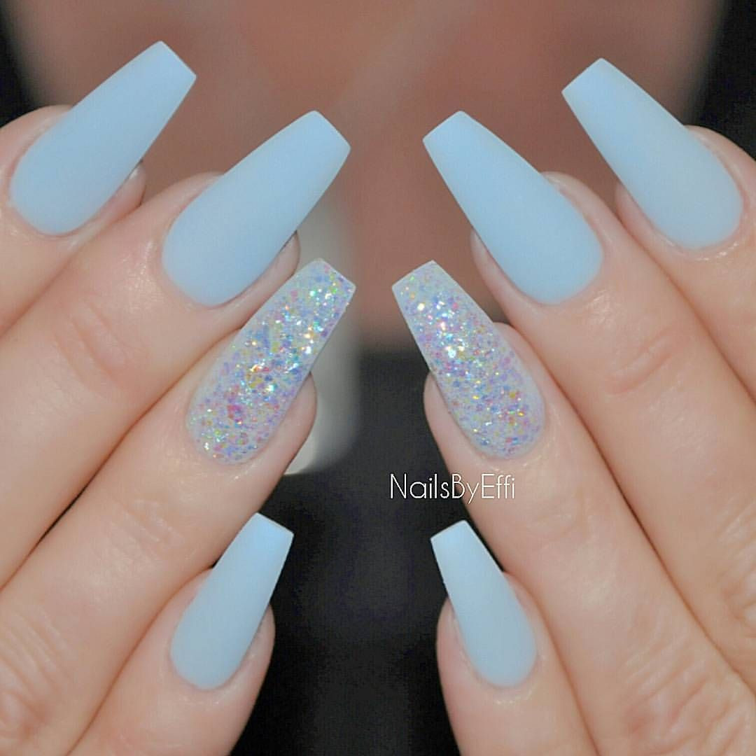 Light Blue Glitter Nails
 ️ Instagram “Blue pastel with dry multicoloured glitter