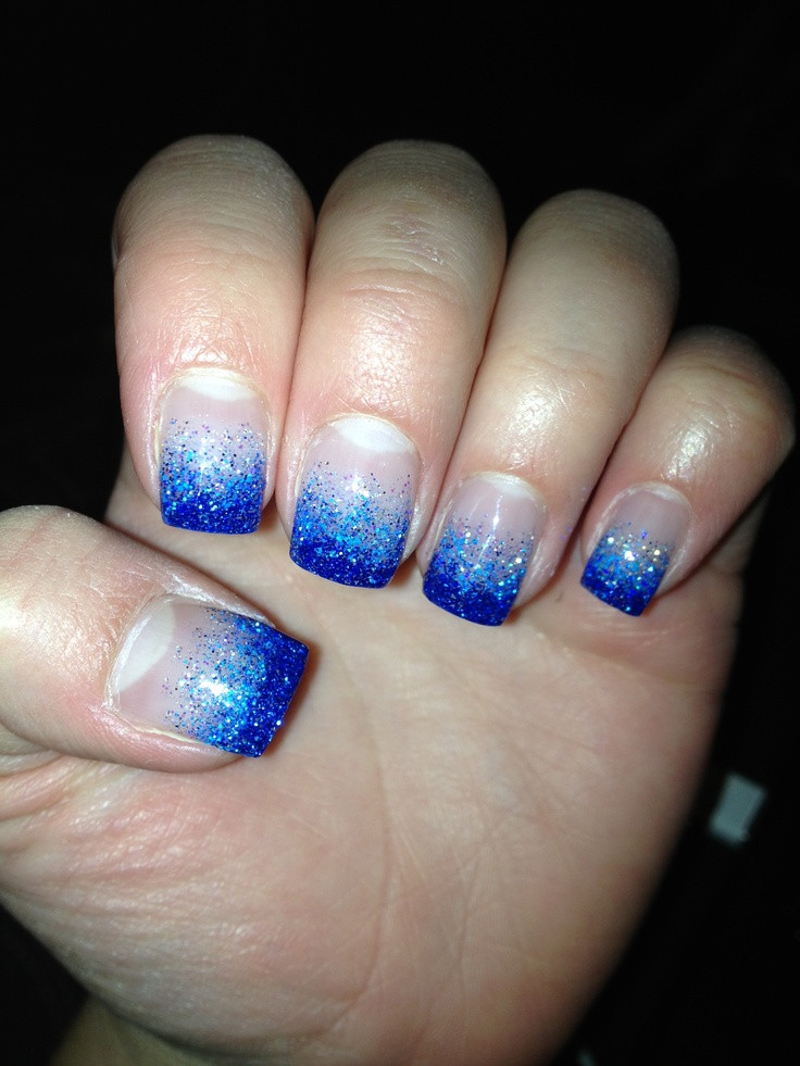 Light Blue Glitter Nails
 Dark and light blue glitter gel nails prom 2014