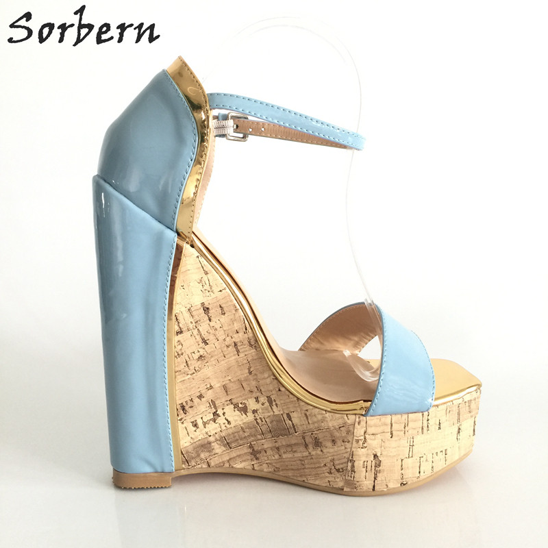 Light Gold Wedding Shoes
 Light Blue Women Sandal High Heels Platform Wedges