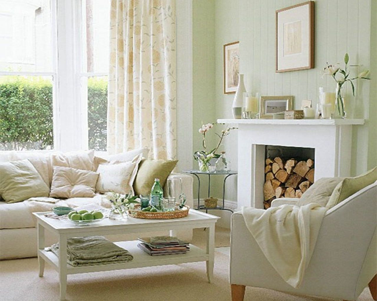 Light Green Living Room
 creamy white living room with accents of very light green