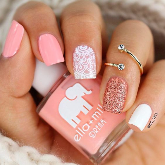 Light Pink Nail Art
 35 Pink And White Nails And Designs