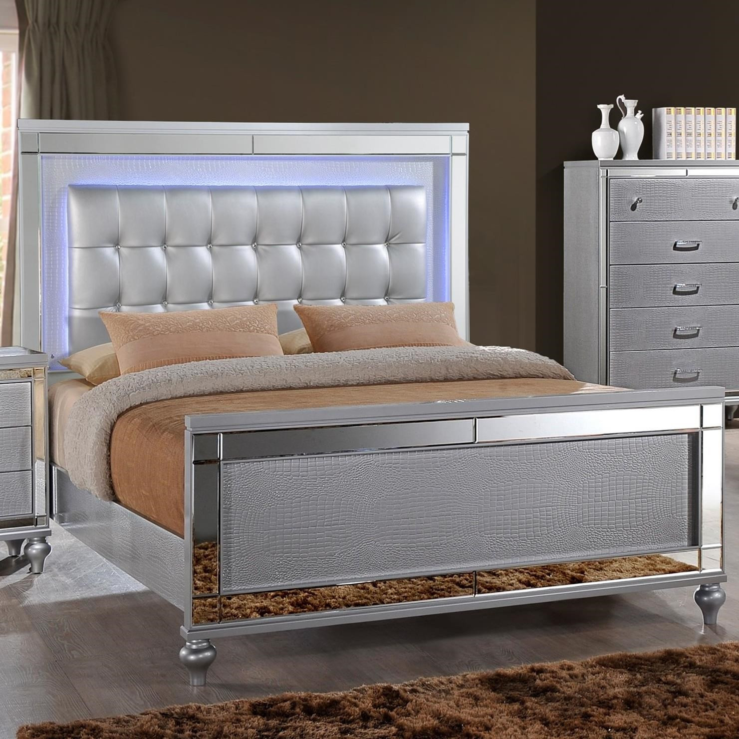 Lighted Headboard Bedroom Set
 King Bed with Tufted Upholstered Headboard and LED