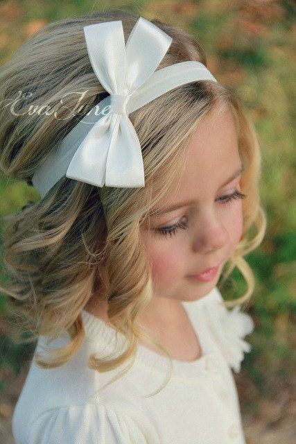 Little Girl Hairstyles With Bows
 Flower Girl Headband White Hair Bow Ivory Hair Bow by