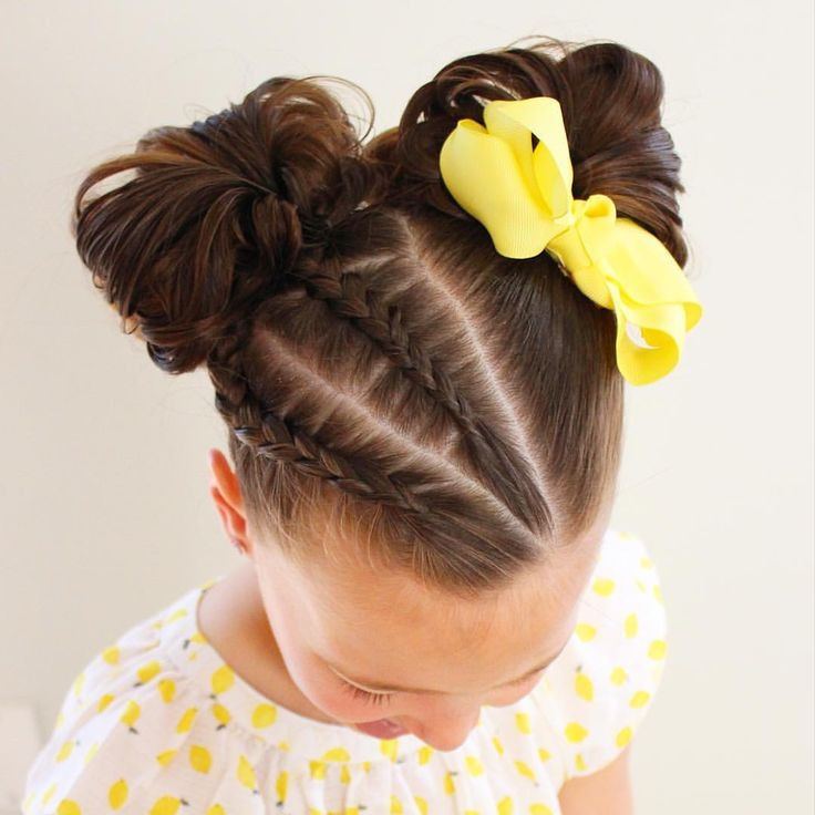 Little Girl Hairstyles With Bows
 I little girl double messy buns Added a couple braids and
