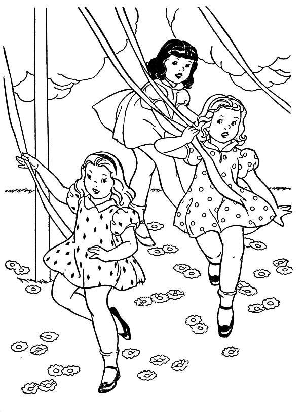 Little Girls Coloring Pages
 Three Little Girls Dance May Day Coloring Pages