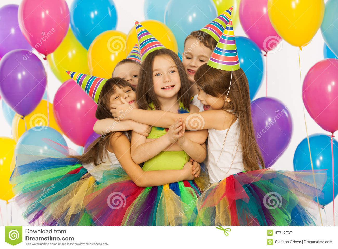 Little Kids Birthday Party
 Group Joyful Little Kids Having Fun At Birthday Stock