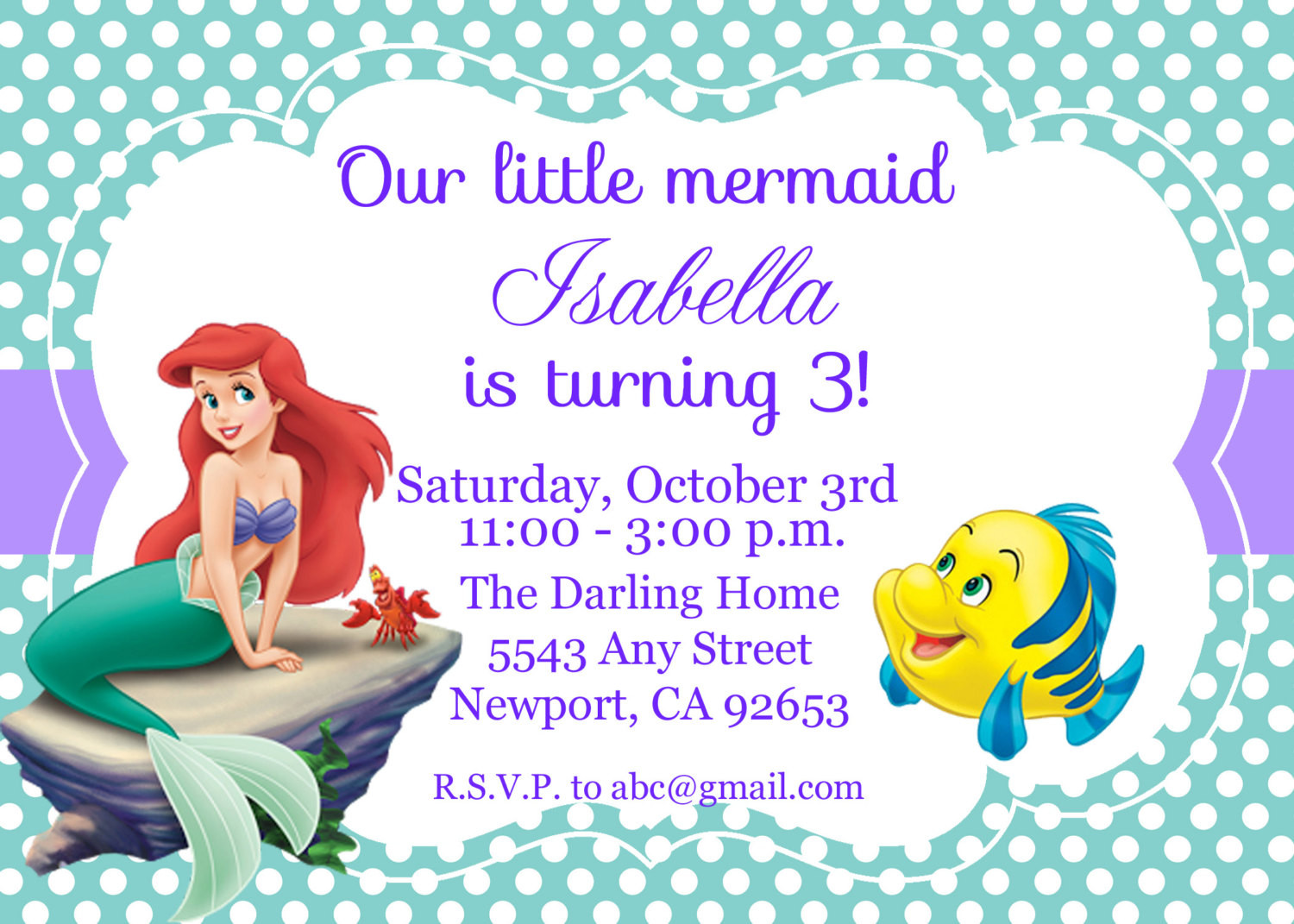 Little Mermaid Birthday Invitations
 The Little Mermaid Invitation Ariel Disney by