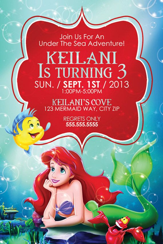 Little Mermaid Birthday Invitations
 Ariel Little Mermaid Birthday Invitations