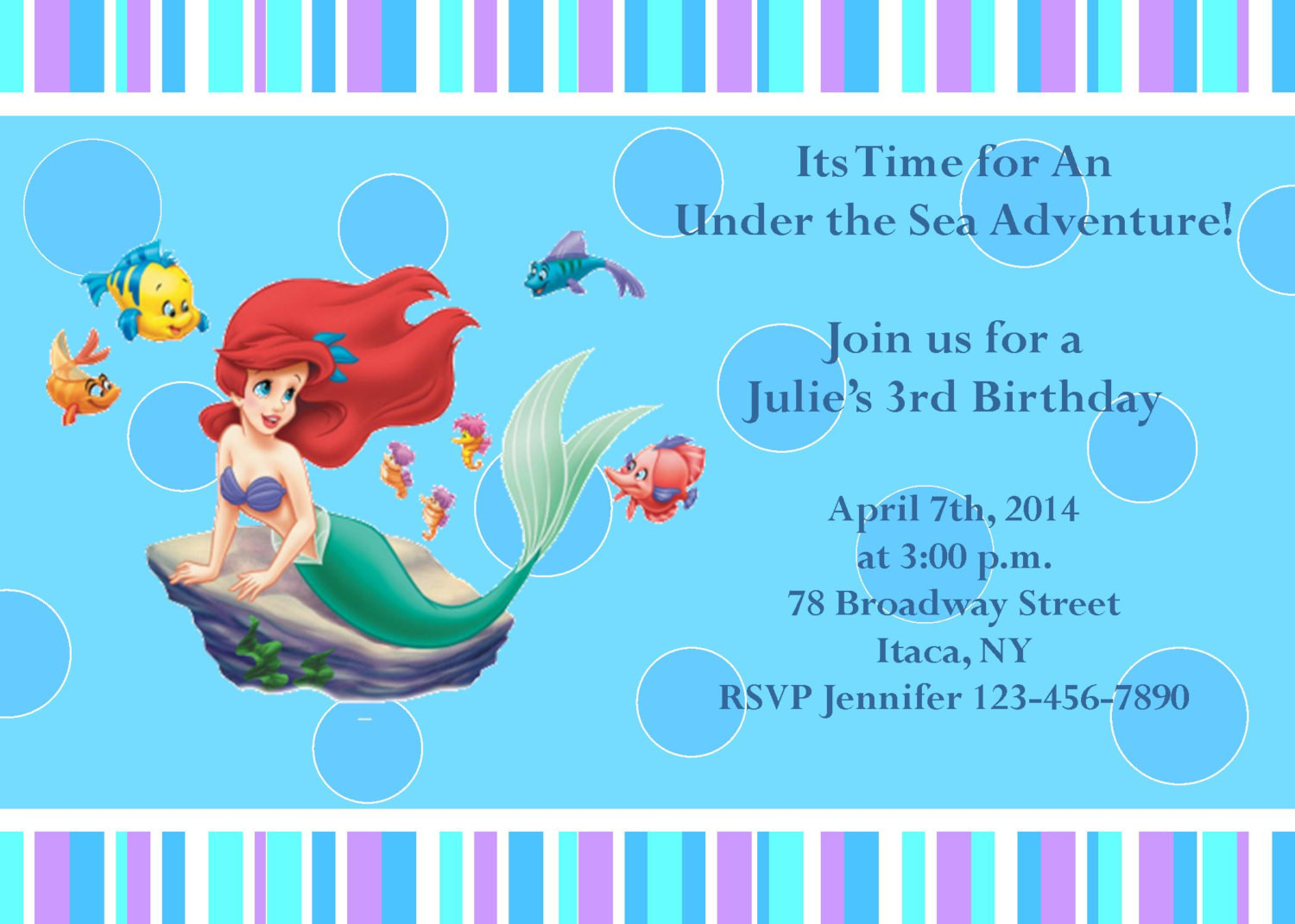 Little Mermaid Birthday Invitations
 Girls Little Mermaid Printable Birthday Party Invitation