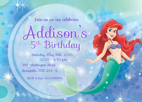 Little Mermaid Birthday Invitations
 Little Mermaid Ariel Birthday Party Invitation Printable or