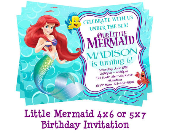 Little Mermaid Birthday Invitations
 Disney Little Mermaid Invitation Mermaid Party Ariel
