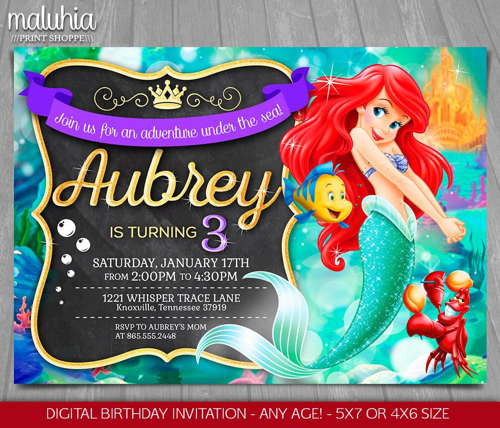 Little Mermaid Party Invitation Ideas
 Little Mermaid Invitation Disney Princess Ariel Invite