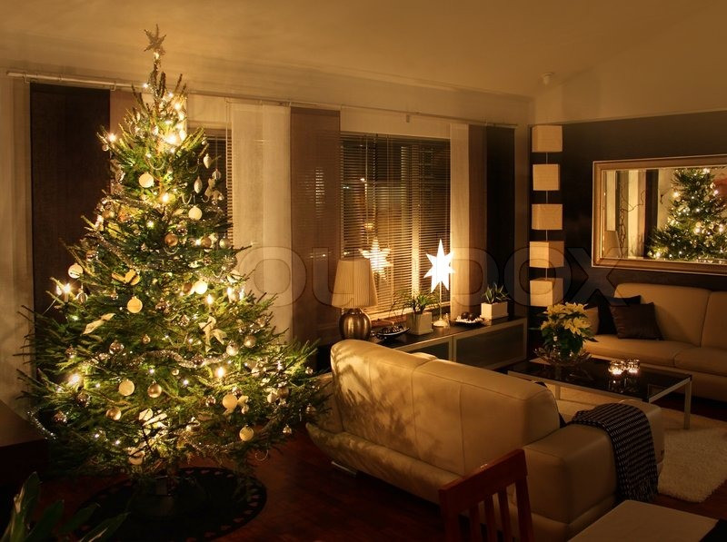 Living Room Tree Decoration
 Christmas tree in modern living room Stock