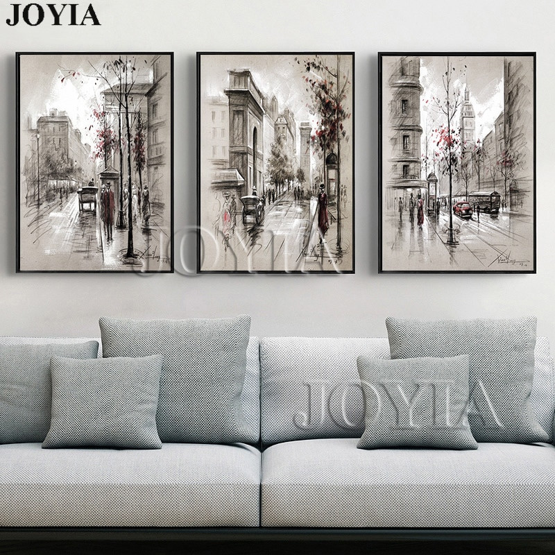 Living Room Wall Paintings
 Home Decor Canvas Wall Art Vintage City Street Landscape