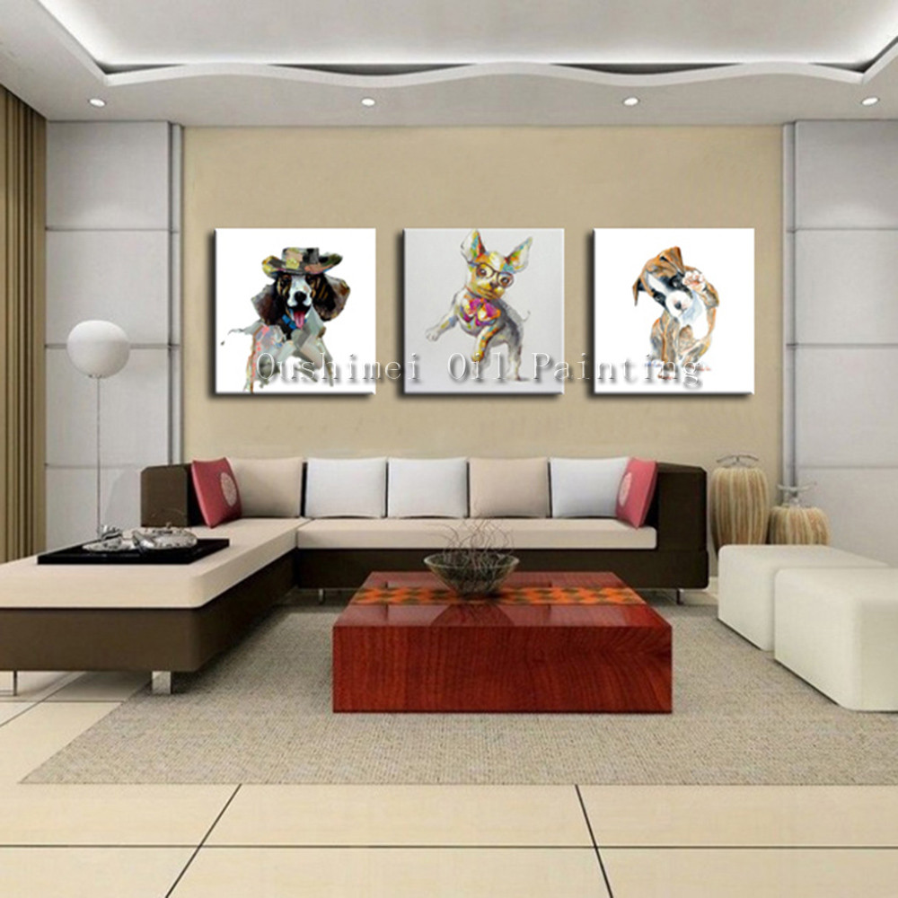 Living Room Wall Paintings
 Hand Painted Picture on Canvas Modern Dog Animal Wall Art
