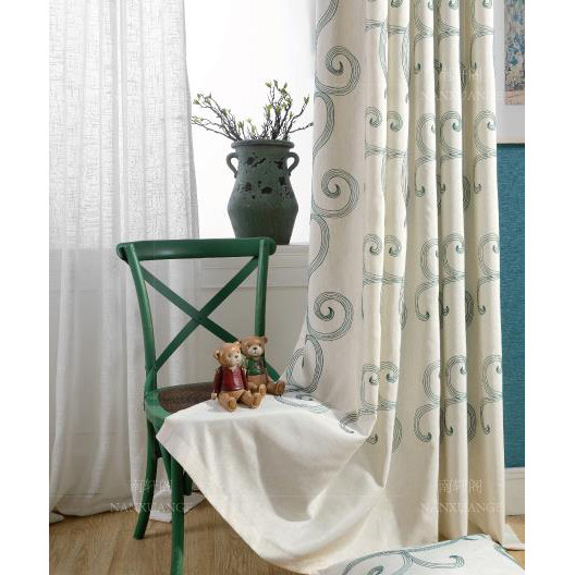Long Curtains For Living Room
 White and Blue Botanical Embroidery Linen Cotton Blend