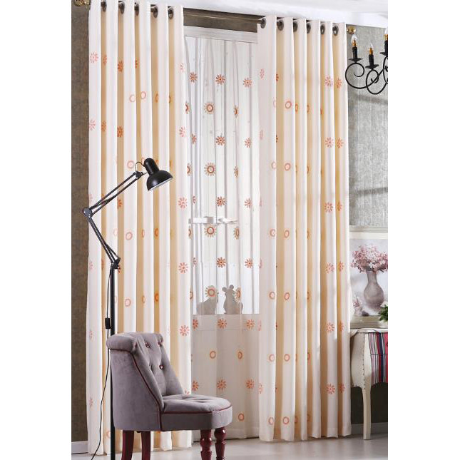 Long Curtains For Living Room
 Beige Floral Embroidery Burlap Contemporary Long Curtains