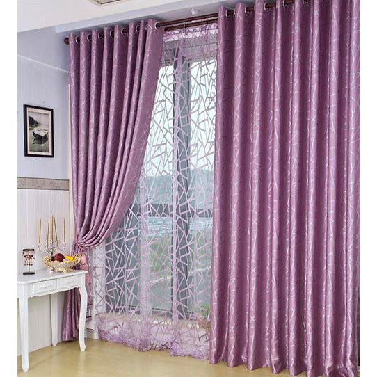 Long Curtains For Living Room
 Purple Geometric Jacquard Velvet Thermal Long Curtains for