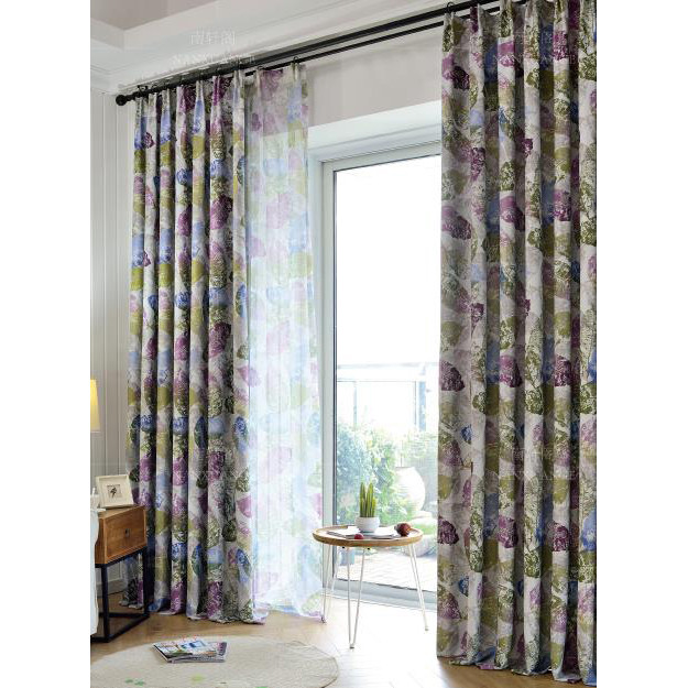 Long Curtains For Living Room
 Purple Leaf Print Polyester Shabby Chic Long Curtains for