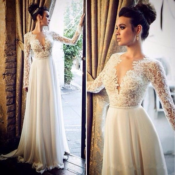 Long Gowns For Wedding
 Deep V Neck Beach Wedding Dresses With Long Sleeves y