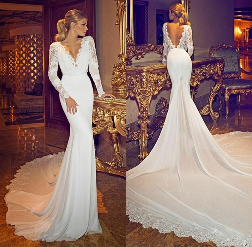 Long Sleeve Lace Wedding Gown
 y V Neck Long Sleeve Backless Lace Wedding Dresses