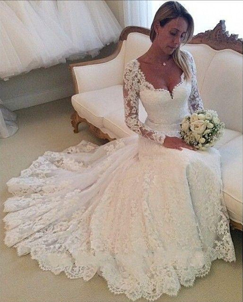 Long Sleeve Lace Wedding Gown
 Aliexpress Buy 2015 Lace Wedding Dresses Long