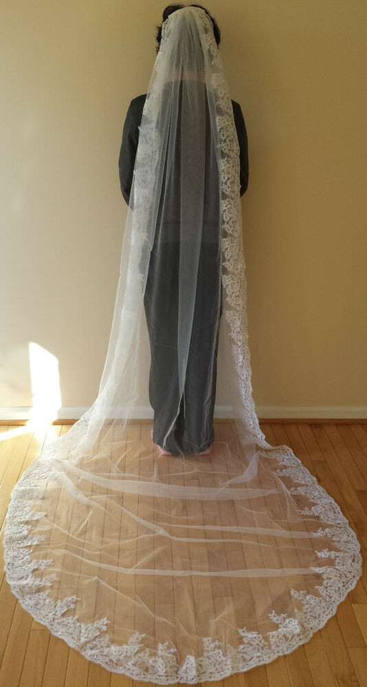 Long Wedding Veil
 1T CATHEDRAL WEDDING VEIL WITH LACE EDGE 10 FT LONG