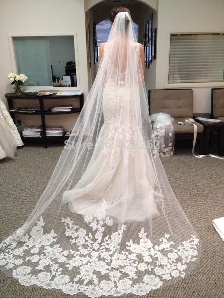 Long Wedding Veil
 Bride Veils White Applique Tulle 3 meters veu de noiva