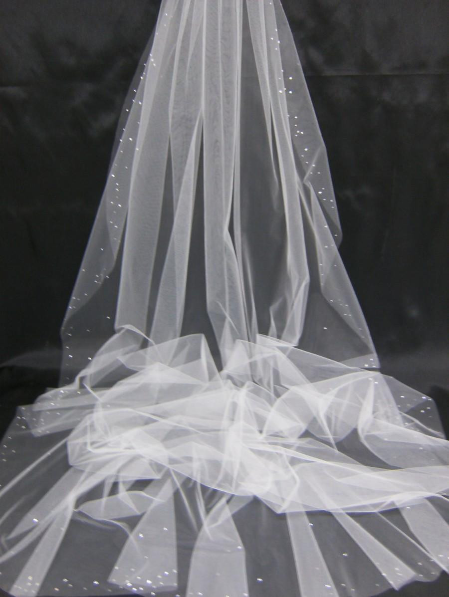 Long Wedding Veils With Crystals
 Bridal Veil Swarovski Crystal Rhinestone Edged Sheer 108
