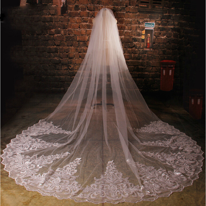 Long Wedding Veils With Crystals
 2017 velos de novia Cathedral Bridal Veils With Dezzling