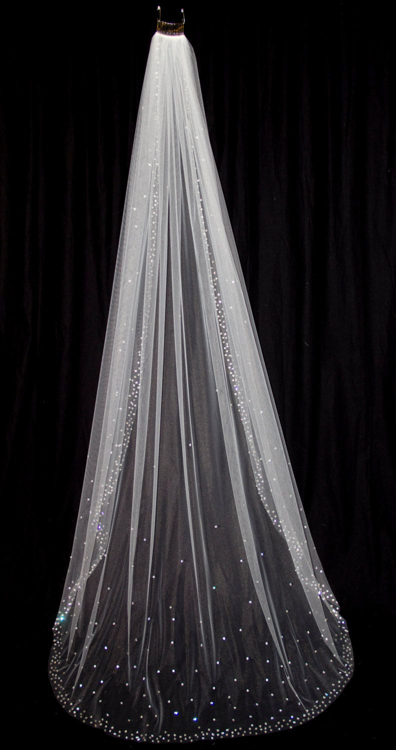Long Wedding Veils With Crystals
 Bridal Veil with Crystal Edge and Scattered Crystals by