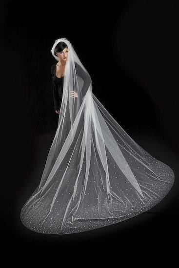 Long Wedding Veils With Crystals
 Charming Bling Bling Crystals Cathedral Wedding Veils
