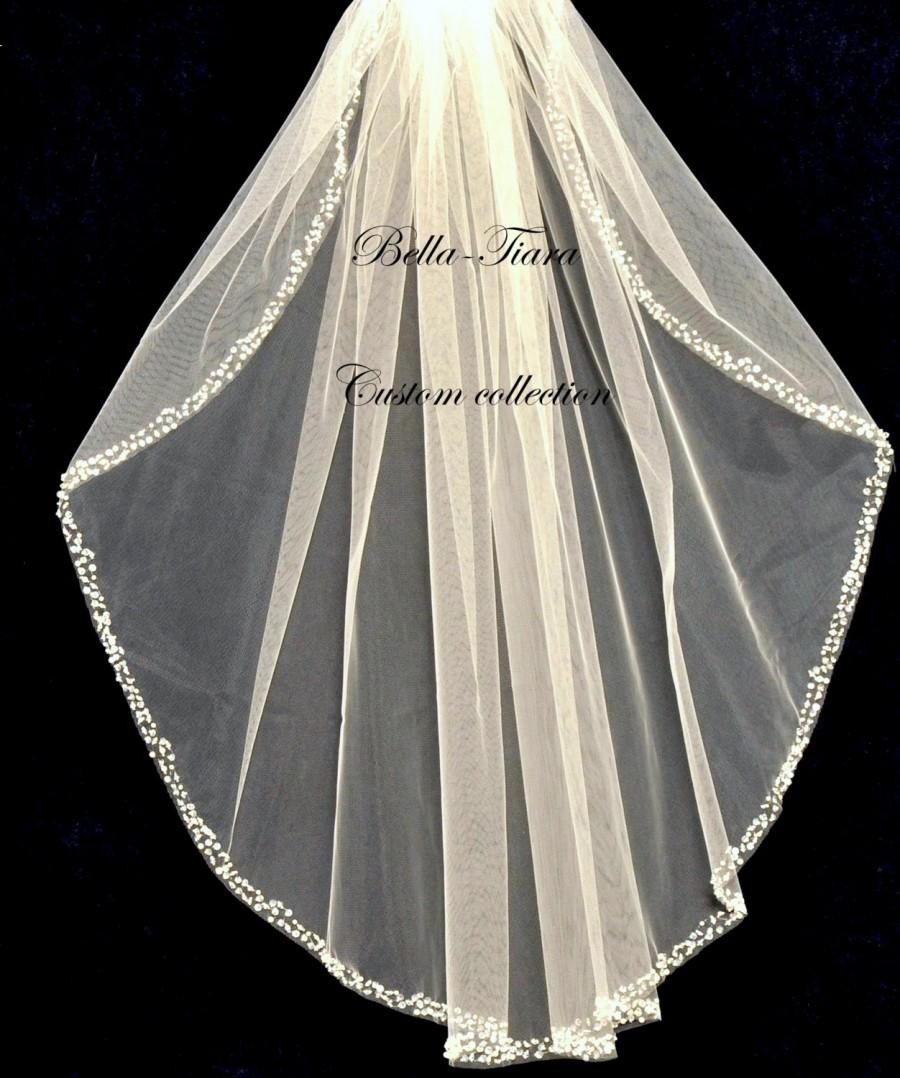 Long Wedding Veils With Crystals
 Extra Long Cathedral Wedding Veil Crystal Beaded Edge