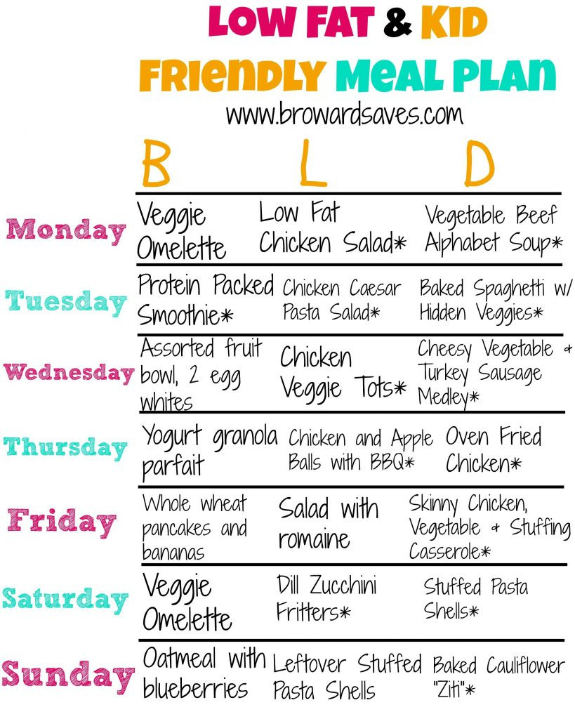 Low Cholesterol Dinners
 Low Fat And Kid Friendly Weekly Meal Plan Living Sweet