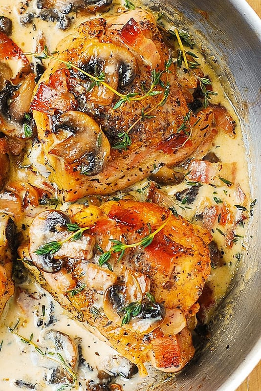Low Cholesterol Recipes With Chicken
 Chicken Thighs with Creamy Bacon Mushroom Thyme Sauce