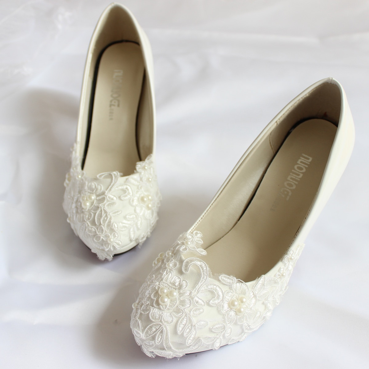 Low Heel Lace Wedding Shoes
 Low heel white lace wedding shoes bridal Handmade white