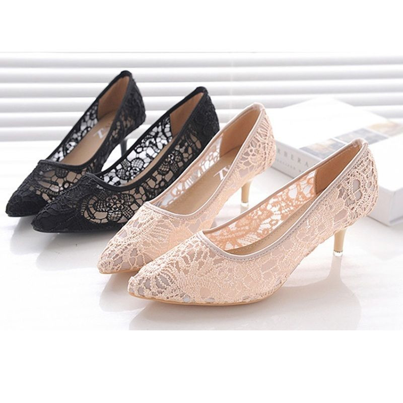 Low Heel Lace Wedding Shoes
 NEW Womens 2 Low Heel Pointed Toe Lace Covered y