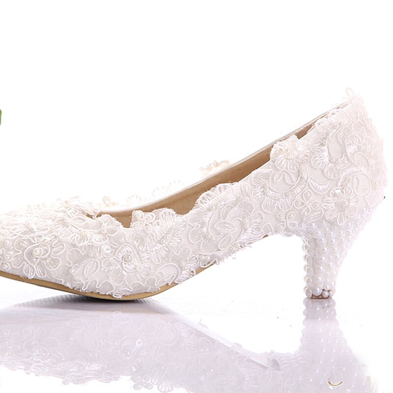 Low Heel Lace Wedding Shoes
 White Lace Low Heel Wedding Bridal Shoes Kitten Heel