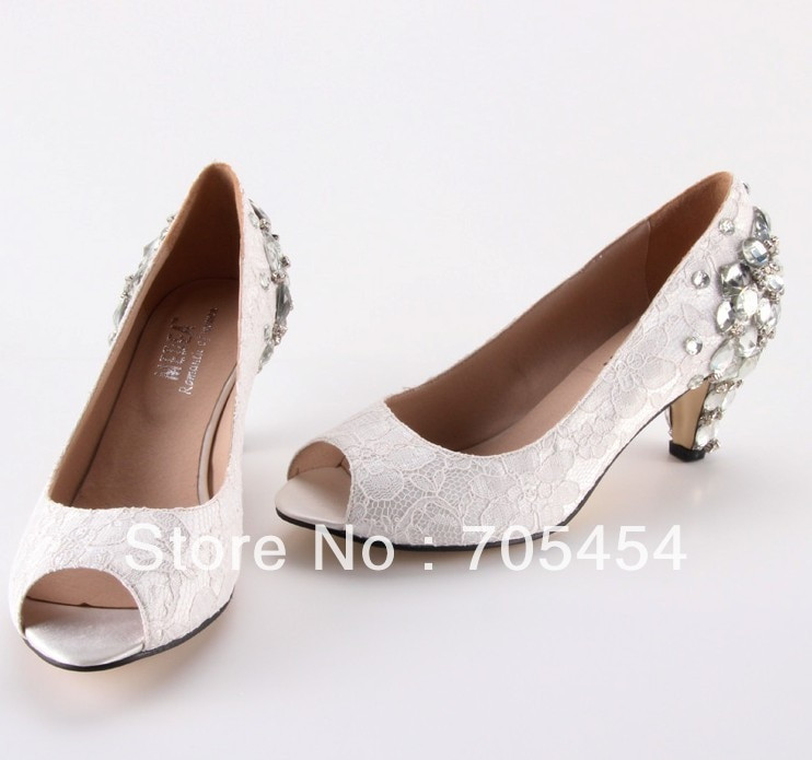 Low Heel Lace Wedding Shoes
 BS422 free shipping open toe lace low heel wedding shoes