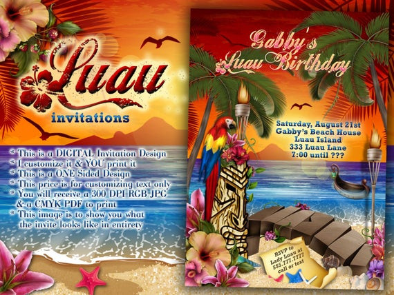 Luau Beach Party Ideas
 Luau Party Invitations Hawaiian Theme Party Luau Party