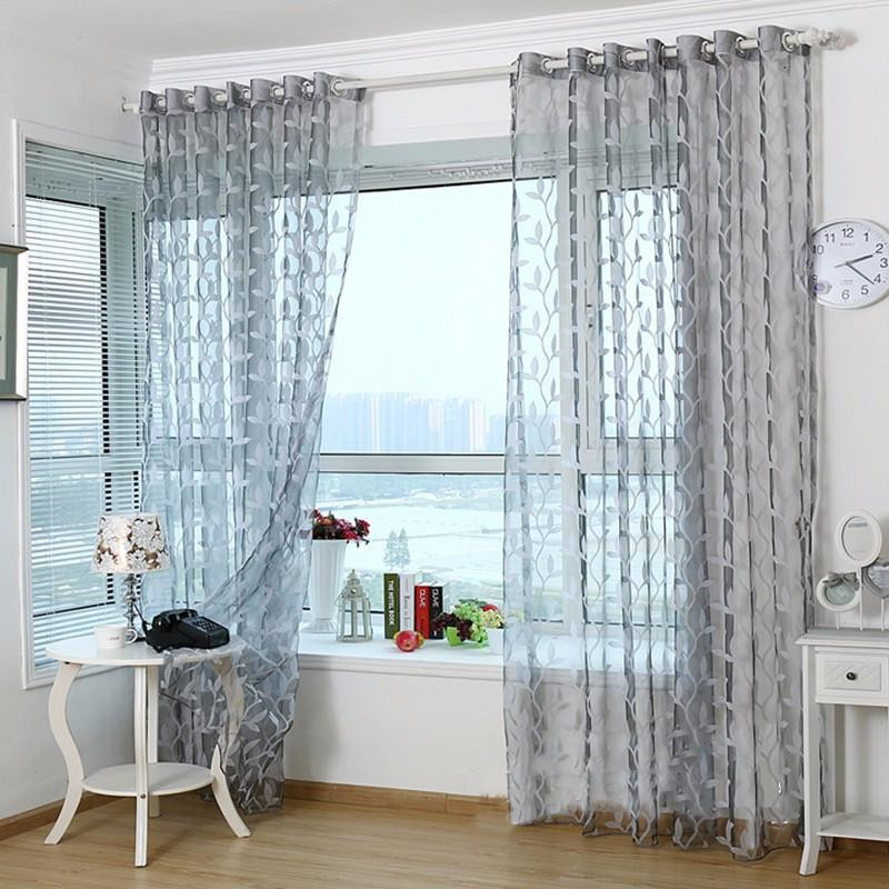 Macy'S Curtains For Living Room
 3D Tulle Sheer Curtains For Living Room Light Grey Leaves