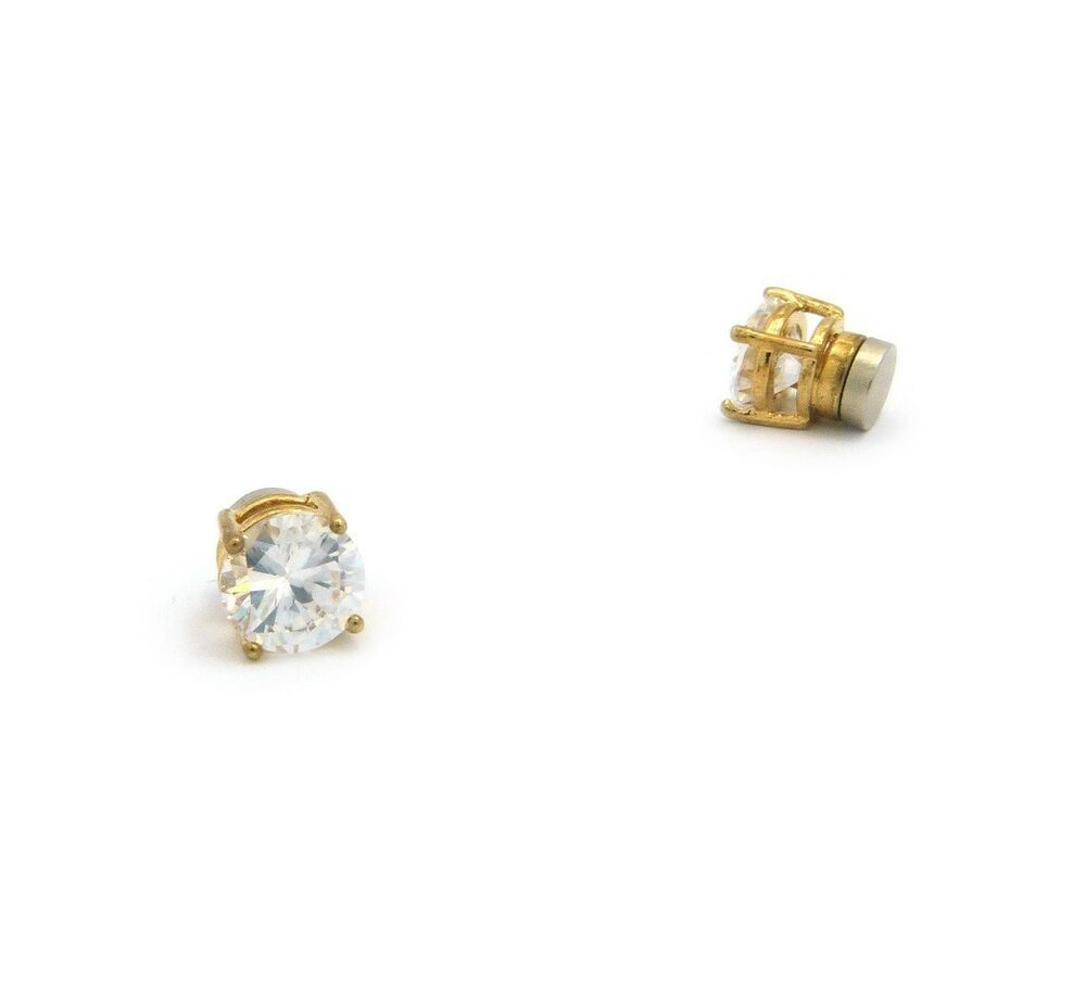 Magnetic Stud Earrings
 4mm to 10mm Gold Plated Round Shape Cubic Zirconia
