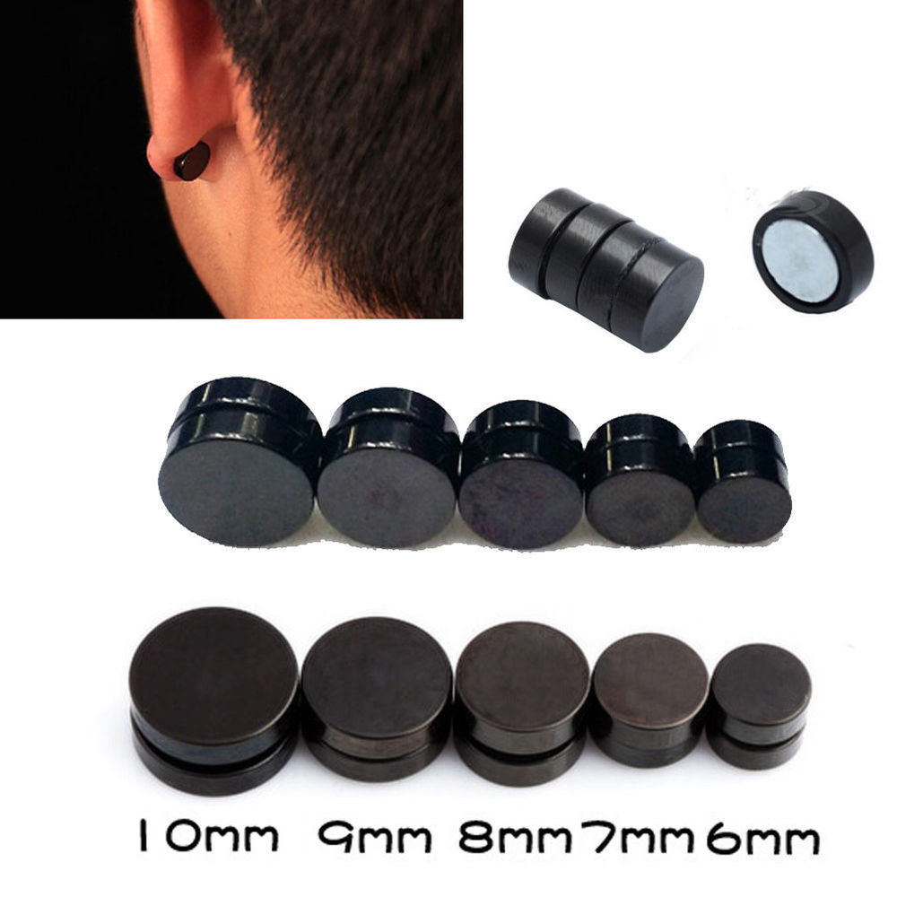 Magnetic Stud Earrings
 1Pair Black Round Magnetic Clip Ear Stud Earrings No