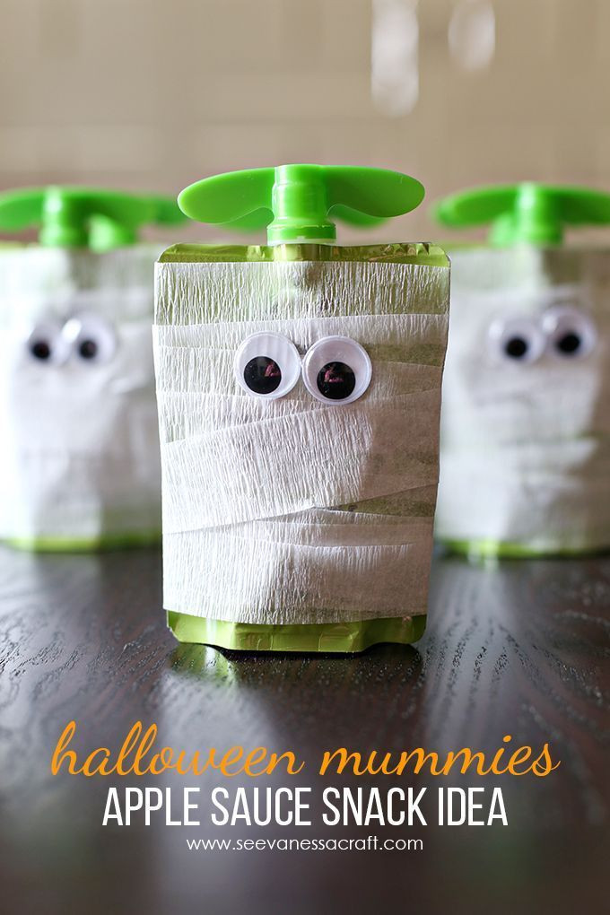 Make Preschool Halloween Party Healthy Food Ideas
 Halloween Mummy Apple Sauce Snack Idea