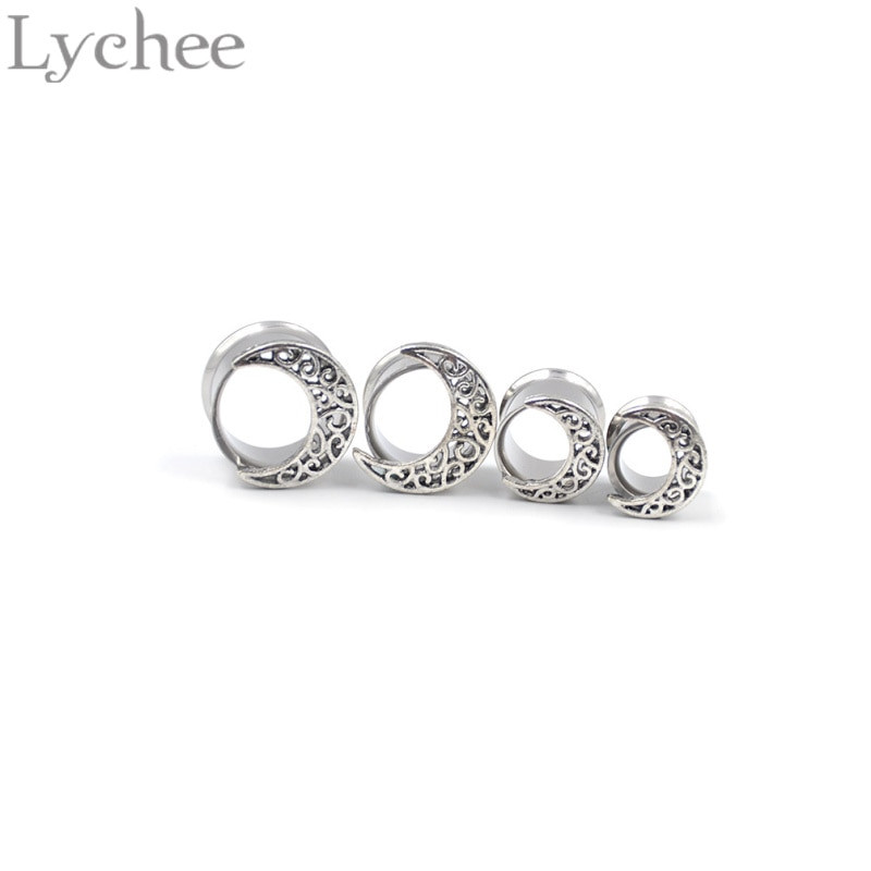 Male Body Jewelry
 Lychee 1 pair Punk Style Hollow Moon Stainless Steel Ear