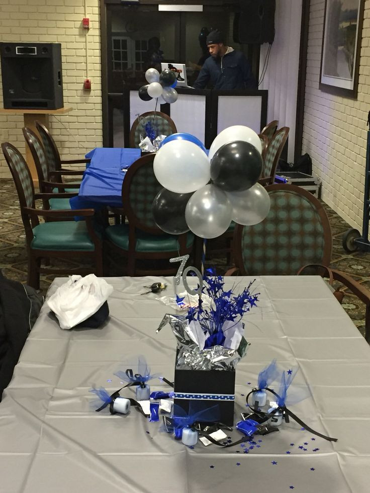 Male Graduation Party Ideas
 70th birthday centerpieces blue black white and silver