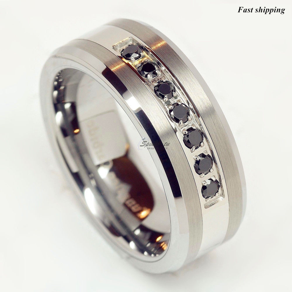 Male Wedding Ring
 luxury best Tungsten Ring Black Diamonds Mens Wedding Band