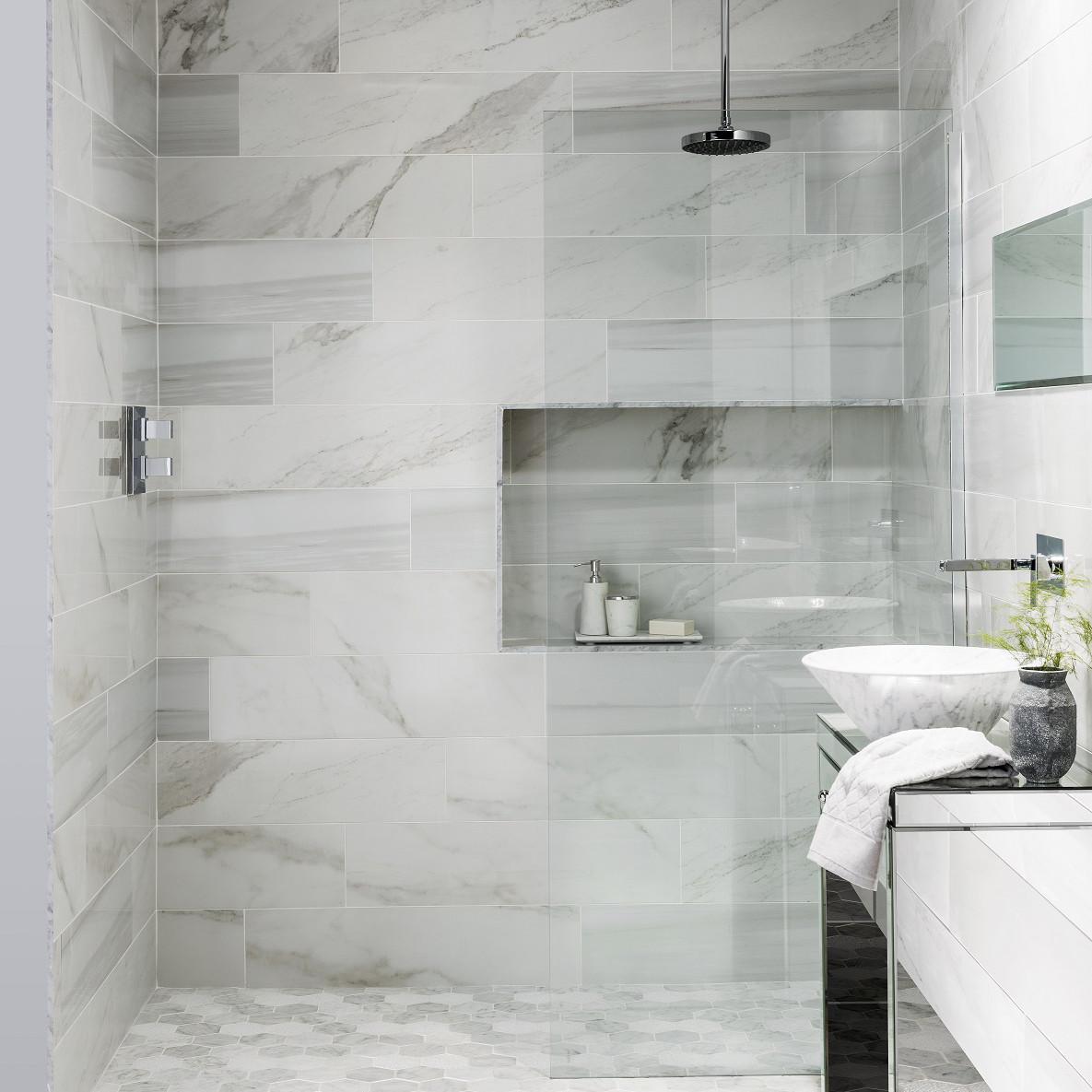 Marble Bathroom Tile
 These faux marble tiles have got everyone talking