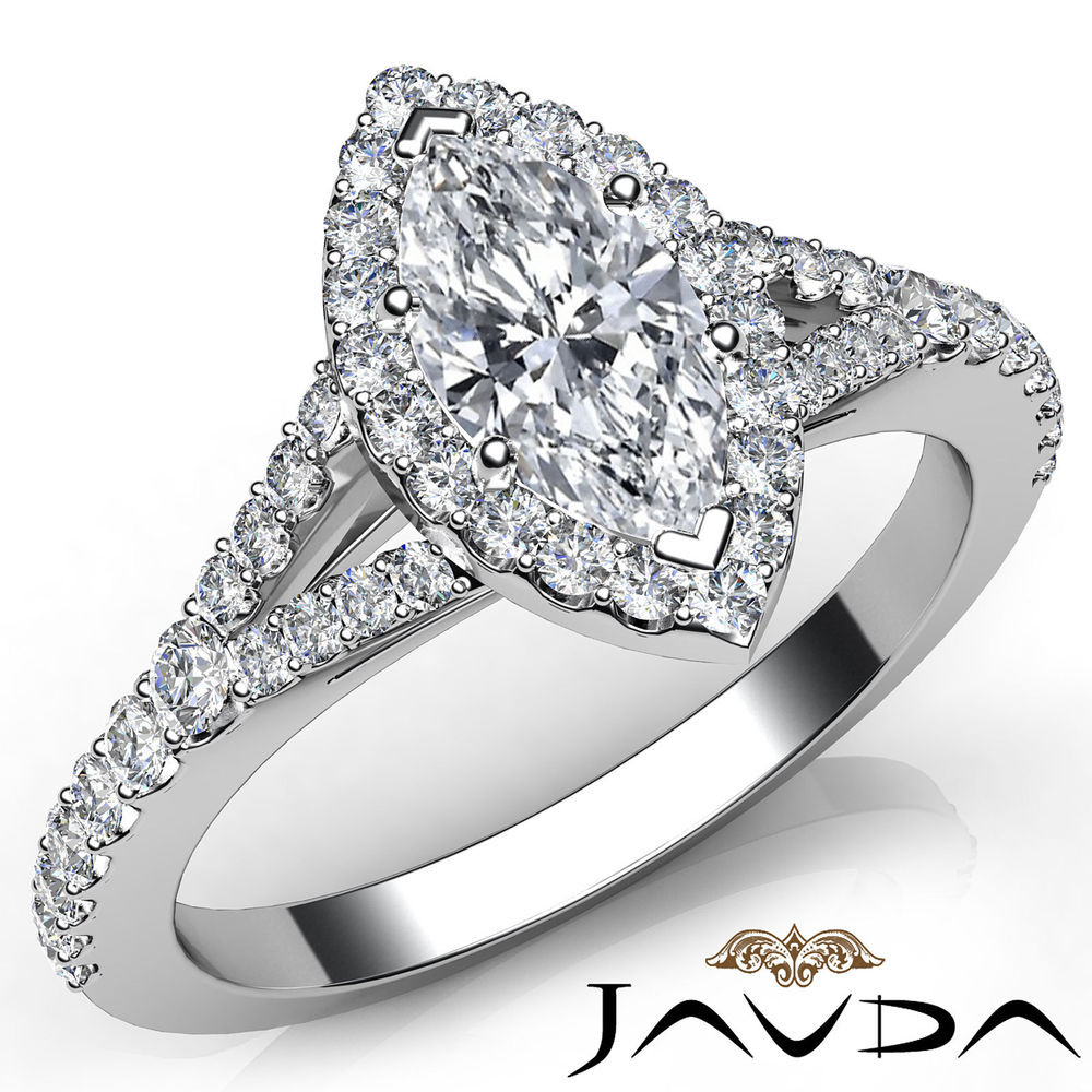 Marquise Cut Diamond Engagement Ring
 Halo Pave Set Marquise Cut Diamond Engagement Ring GIA F