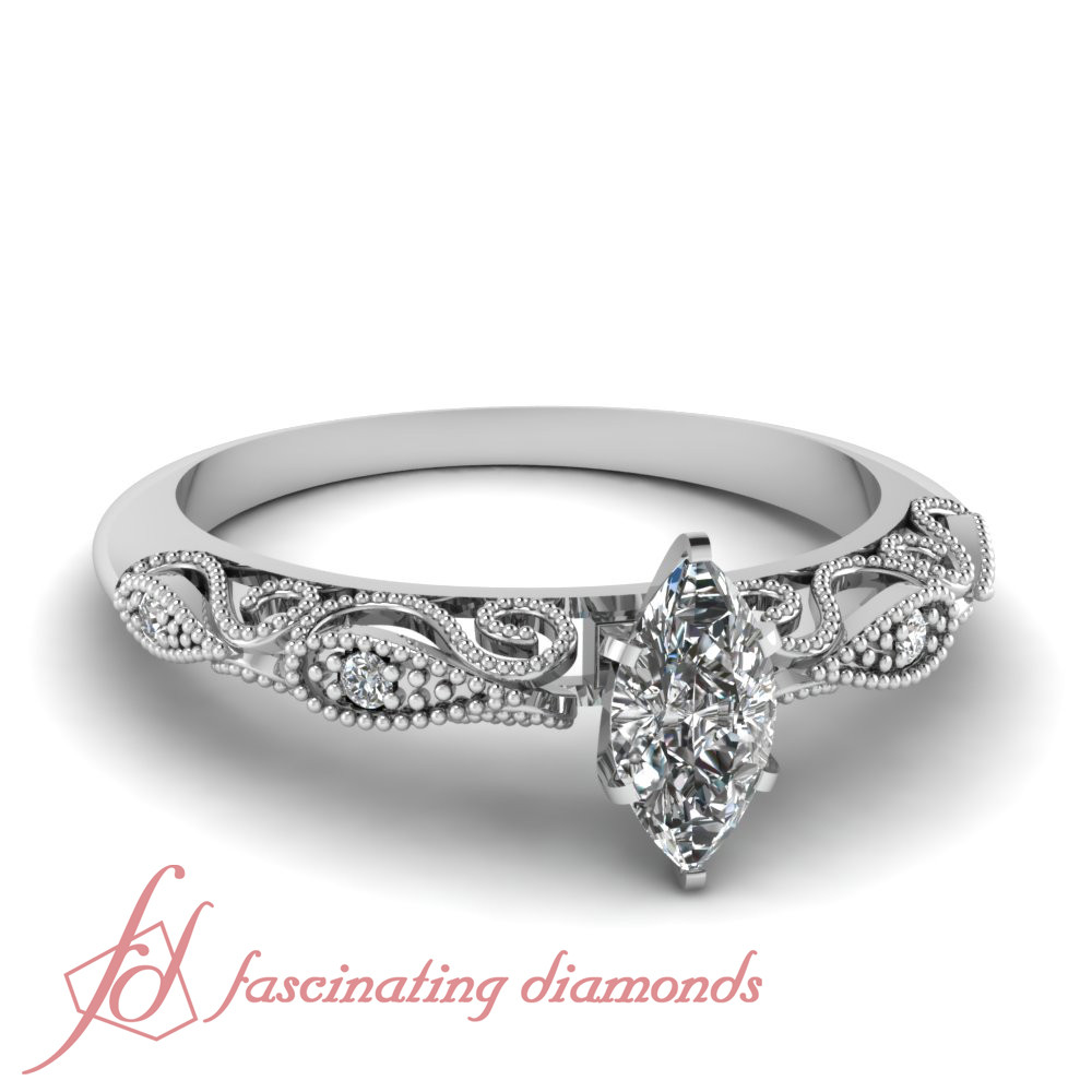 Marquise Cut Diamond Engagement Ring
 1 2 Carat Marquise Cut Diamond Filigree Engagement Ring
